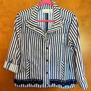 Chico's Navy & White Striped Jacket